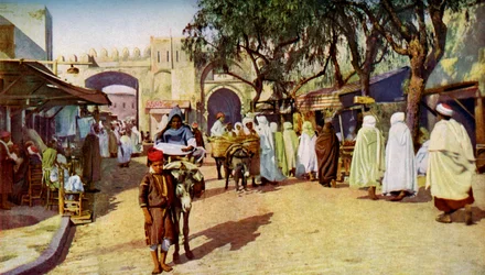 Scène de rue, Kairouan, Tunisie, vers 1924