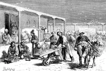 Scène de rue, Yarkand, vers 1890