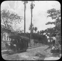 Scène de rue avec tramway tiré par des chevaux, Pernambuco, Brésil, fin 19ème ou début 20ème siècle