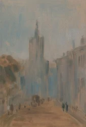 Rue avec église et personnages, 1822 à 1825