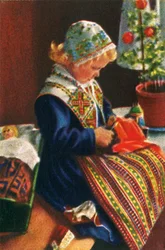 Fille suédoise jouant avec des poupées, vers 1928