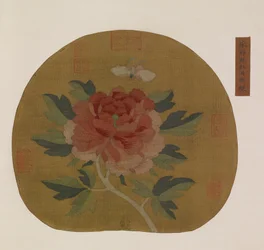 Tapisserie : une pivoine et un papillon, peut-être dynastie Ming