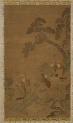 Tapisserie : cinq sages dans un jardin sous des pins, dynastie Ming à Qing, 1368-1911
