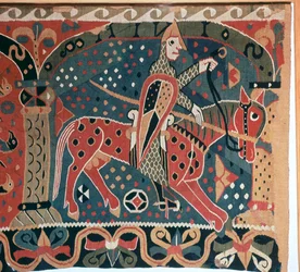 Fragment de tapisserie montrant un cavalier viking