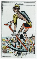 Carte de Tarot de la Mort, le faucheur, tarot Noblet, XVIIe siècle