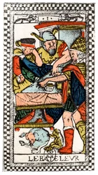 Carte de tarot du bateleur ou charlatan, Tarot parisien, 1500