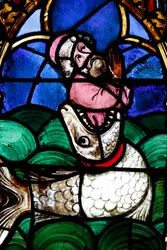 Église calviniste Saint-Étienne, Vitrail, Jonas et la Baleine, Strasbourg, France.