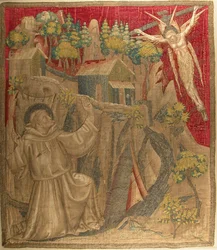 Textile avec Saint François recevant les stigmates, italien, fin du 14ème siècle