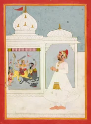 Thakur Ajit Singh adore la déesse, daté de 1817