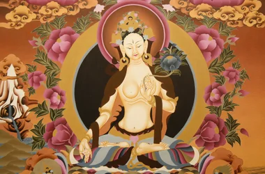 Thangka représentant la déesse Tara Blanche, symbole bouddhiste de la longue vie, Bhaktapur, Népal
