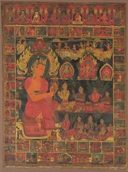 Thangka avec Bouddha paré prêchant, 1648