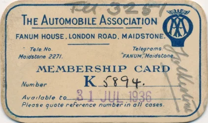 Association Automobile : Carte de membre, 1936
