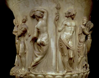 Le Cratère ou Vase Borghèse, détail (relief représentant Dionysos et ses ménades, grec, néo-attique, fin du IIe siècle av. J.-C.)