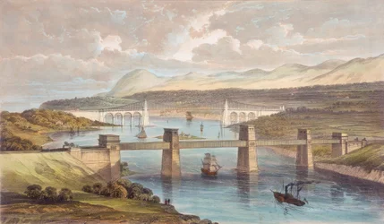 Le pont tubulaire Britannia, détroit de Menai, Pays de Galles, c1850