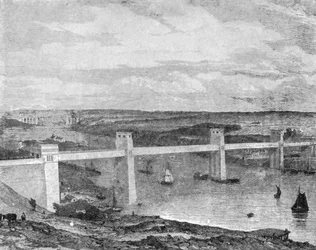 Le pont tubulaire Britannia sur le détroit de Menai, 1850