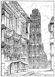 La flèche de la cathédrale, Rouen, 1835