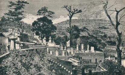La colline du cimetière à Nagasaki, Japon, avant l