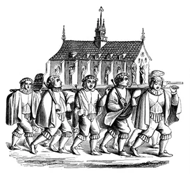 La Corporation des orfèvres de Paris portant le reliquaire de Sainte Geneviève, 17e siècle, 1870