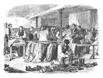 La famine du coton : distribution de vêtements aux ouvriers, Manchester, 1904