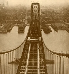 Pont suspendu sur la rivière Delaware, vers 1930