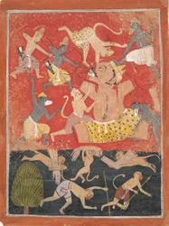 Le Démon Kumbhakarna est vaincu par Rama et Lakshmana, vers 1670