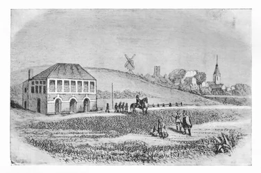 La première grande tribune à Newmarket, vers 1765