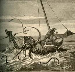 Les pêcheurs combattent le calmar géant, 1881