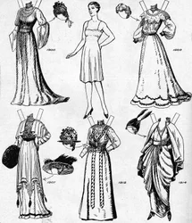 La galerie des costumes historiques : robes portées au cours du vingtième siècle, vers 1934