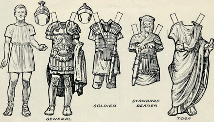 Galerie des costumes historiques : Ce que portaient les Bretons et les Romains, vers 1934