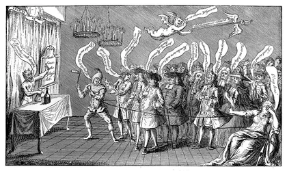 Le Magicien ou le Conjurateur de Bouteilles. Crédulité anglaise : ou, Vous êtes tous embouteillés, 1749