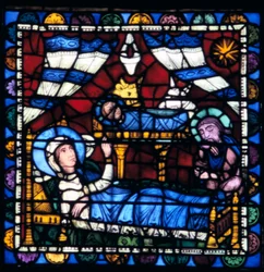La Nativité, vitrail, Cathédrale de Chartres, France, 1194-1260