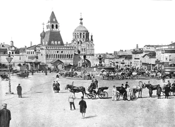 La Fontaine Nikolaïevsky sur la place Lubyanka, Moscou, Russie, 1895