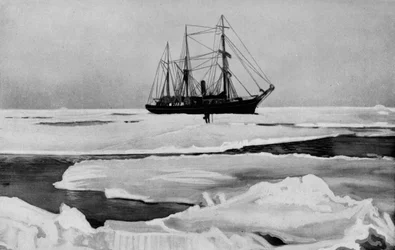 Le Nimrod se frayant un chemin à travers la banquise, vers 1909, 1928