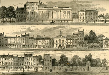 Le côté nord de Knightsbridge en 1820, de la brasserie Cannon à Hyde Park Corner, vers 1876