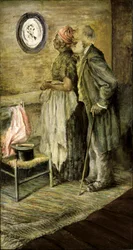 Le vieux couple regardant un portrait de Lincoln