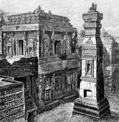Le palais de Kailash, Ellora, Inde, 1895