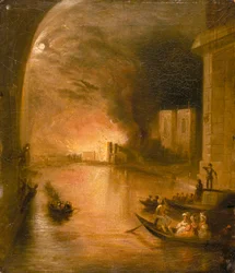 Le Palais de Westminster en feu
