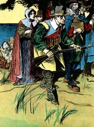 Les Pères pèlerins après leur arrivée en Amérique, 1620 c1900