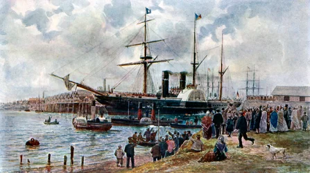 Le Ripon quittant Southampton avec des troupes pour la Crimée, 1904