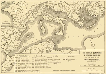 Les dominions romains au IIe siècle av. J.-C. avec les dates des principales acquisitions, 1890