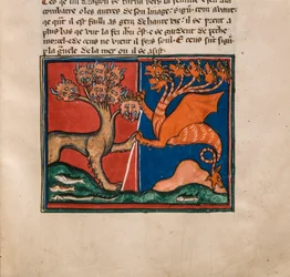 La Bête de la mer et la Bête de la terre. Miniature de : Apocalypse de saint Jean