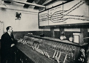 Le poste de signalisation à une jonction de chemin de fer souterrain, 1926