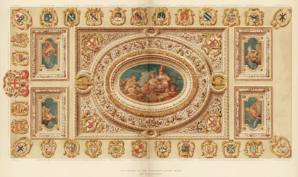 Le plafond de la salle du tribunal des échevins, Guildhall, Londres, 18e siècle 1886