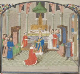 Le couronnement de Baudouin Ier le jour de Noël 1100. Miniature tirée de l