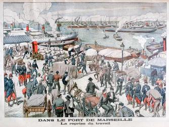 La fin de la grève des dockers au port de Marseille, France, 1904