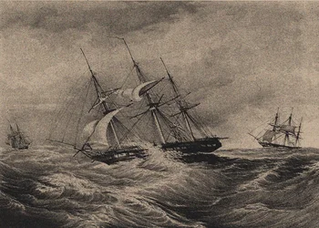 La frégate Kreiser et le sloop Ladoga sur la côte d