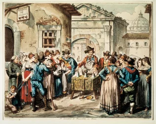 Le jeu des gobelets sur une place à Rome