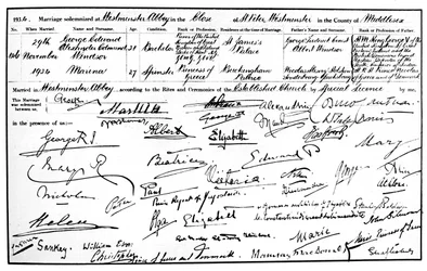 Le certificat de mariage du duc et de la duchesse de Kent, 1934