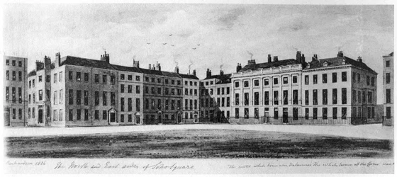 Les côtés nord et sud de Soho Square, Londres, 1826-1907