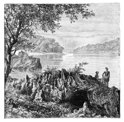 La rivière Salwen, au-dessus de Moulmein, Myanmar, 1895